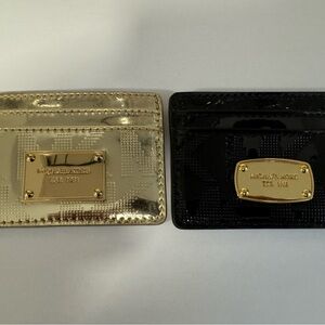 Michael Kors Metallic Gold and Glossy Black Card Holders 2pk